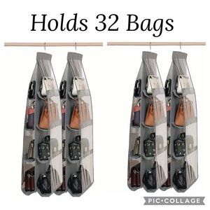 (4 Pack) Purse Closet Organizers -Holds 32 Bags- Grey New